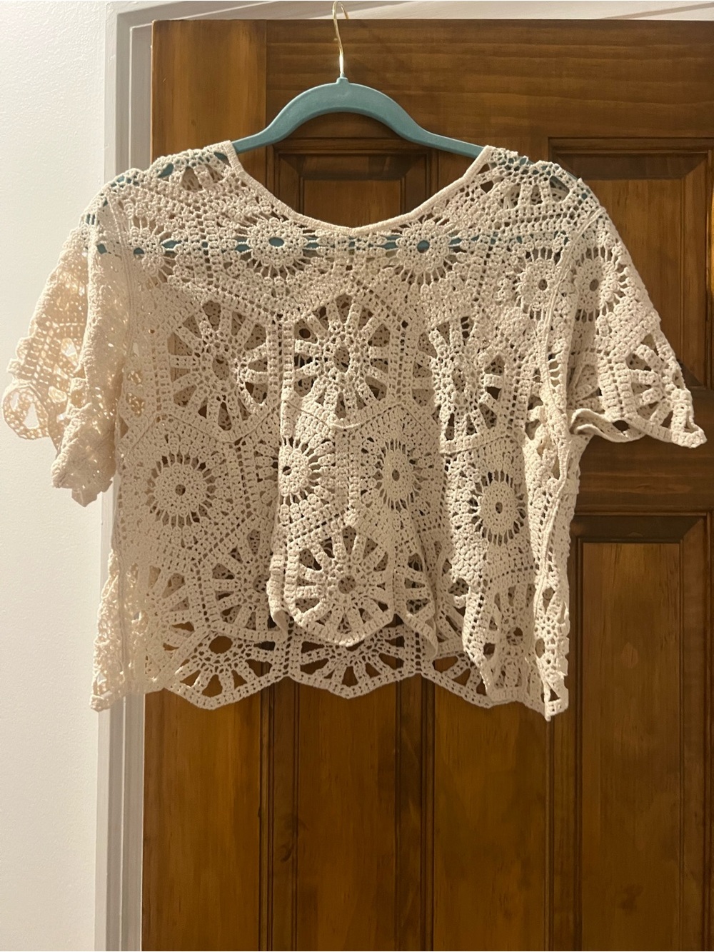 Rebellion Cream Crochet Lace Boxy Short Sleeve Top